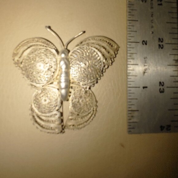 Mexican 925 Silver Fine Filigree Butterfly Vintage Brooch Pin - Picture 9 of 14